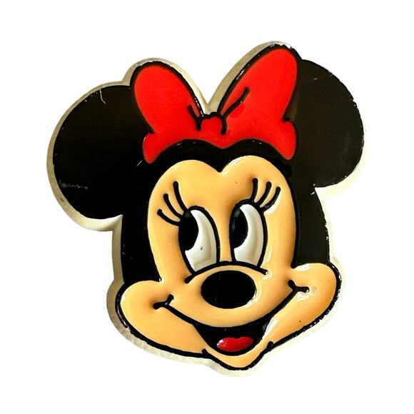 Minnie Mouse Vtg Pin Disney Acrylic Small Old Parks Black Red Bow Smile Monogram - Picture 1 of 5